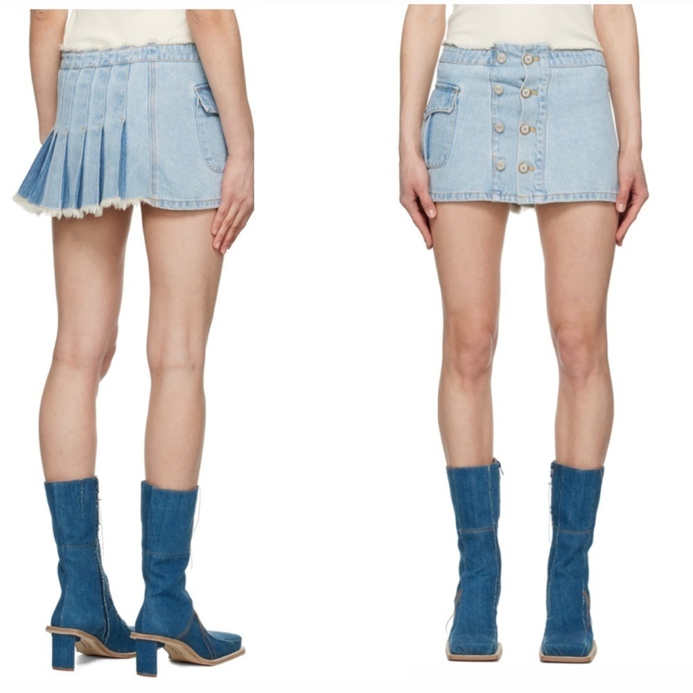 NWT Andersson Bell Skirt Size 26 XS-Small Blue Apron Pleated Denim Mini Skirt